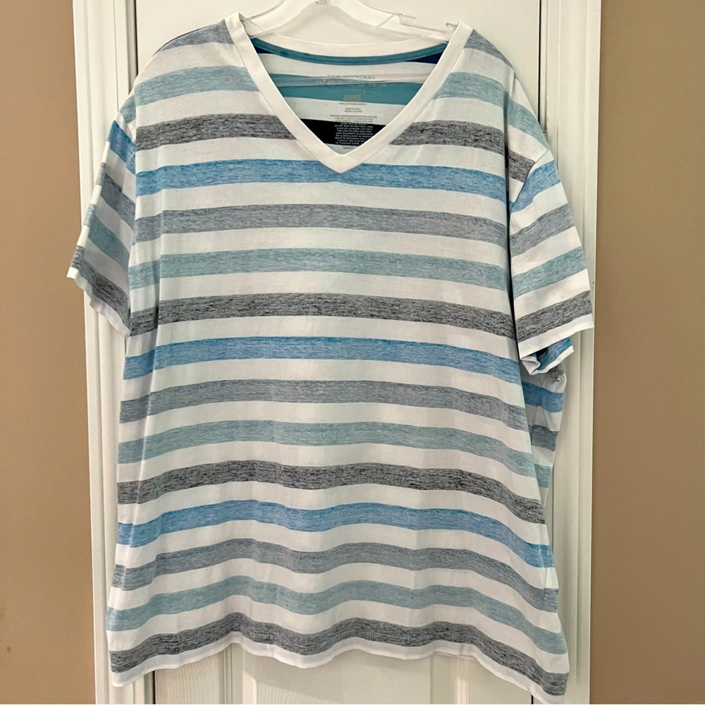 Arizona Men’s V-Neck Shirt Blue, Black & White Stripe Size  XXL